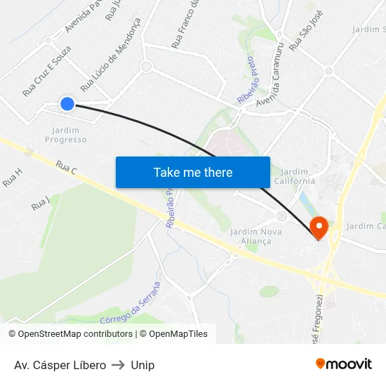 Av. Cásper Líbero to Unip map