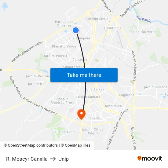 R. Moacyr Canella to Unip map