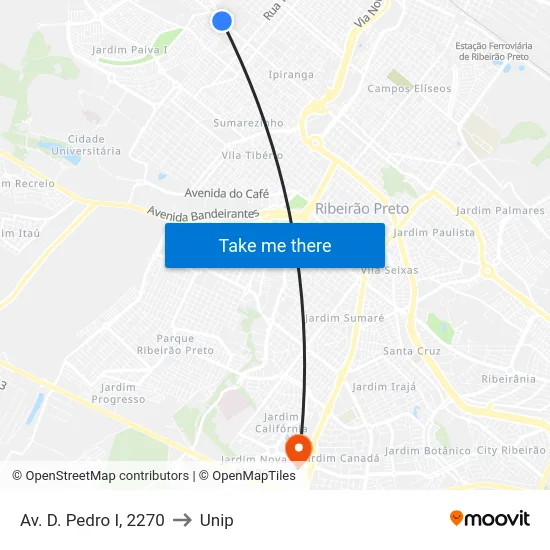 Av. D. Pedro I, 2270 to Unip map