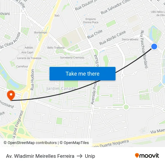 Av. Wladimir Meirelles Ferreira to Unip map