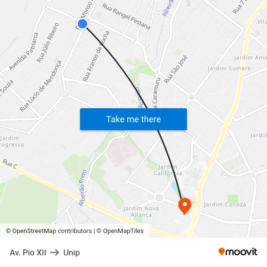 Av. Pio XII to Unip map