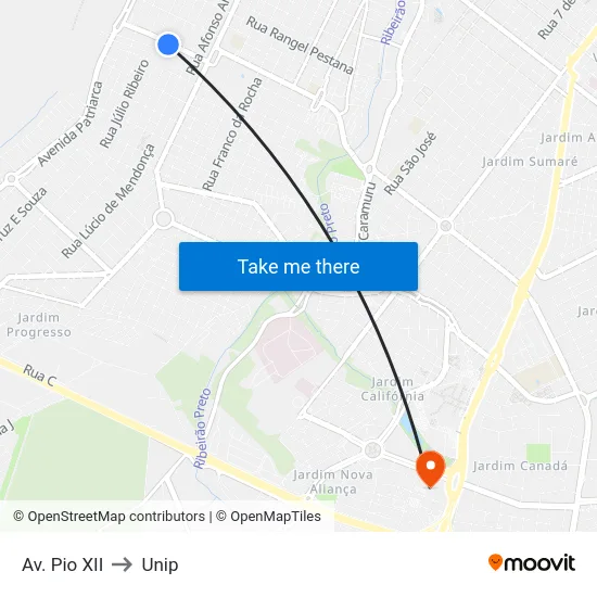 Av. Pio XII to Unip map