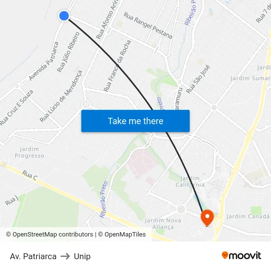 Av. Patriarca to Unip map