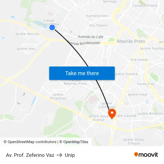 Av. Prof. Zeferino Vaz to Unip map