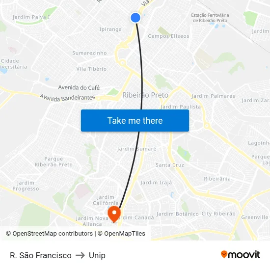 R. São Francisco to Unip map