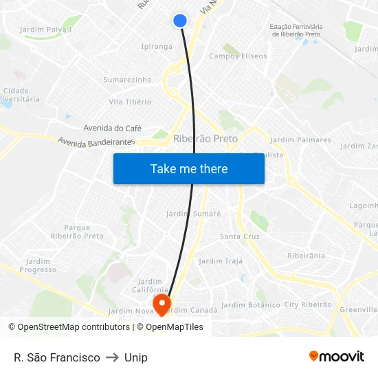 R. São Francisco to Unip map