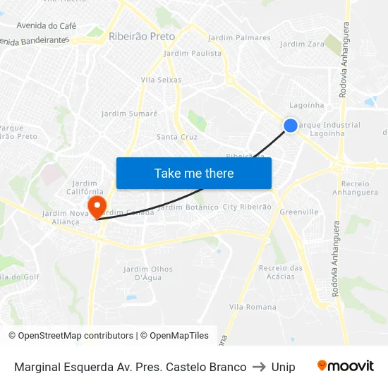 Marginal Esquerda Av. Pres. Castelo Branco to Unip map