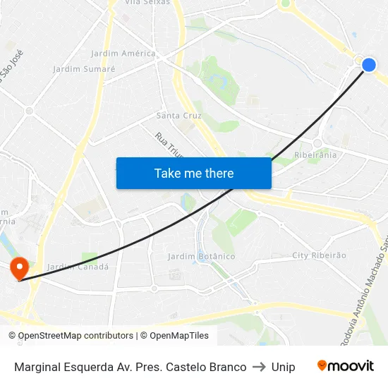 Marginal Esquerda Av. Pres. Castelo Branco to Unip map