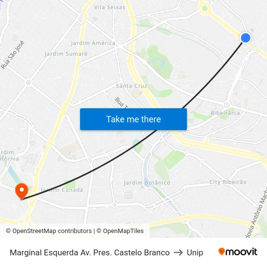 Marginal Esquerda Av. Pres. Castelo Branco to Unip map