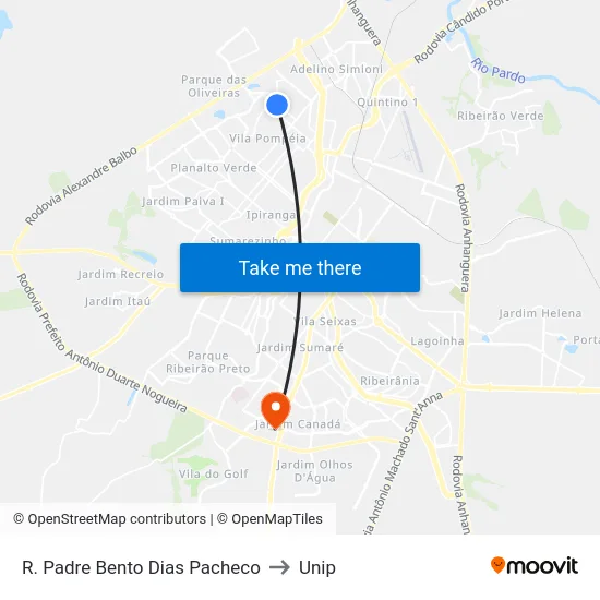 R. Padre Bento Dias Pacheco to Unip map