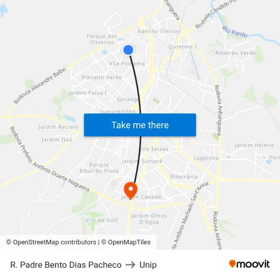 R. Padre Bento Dias Pacheco to Unip map