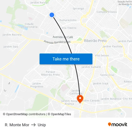 R. Monte Mor to Unip map