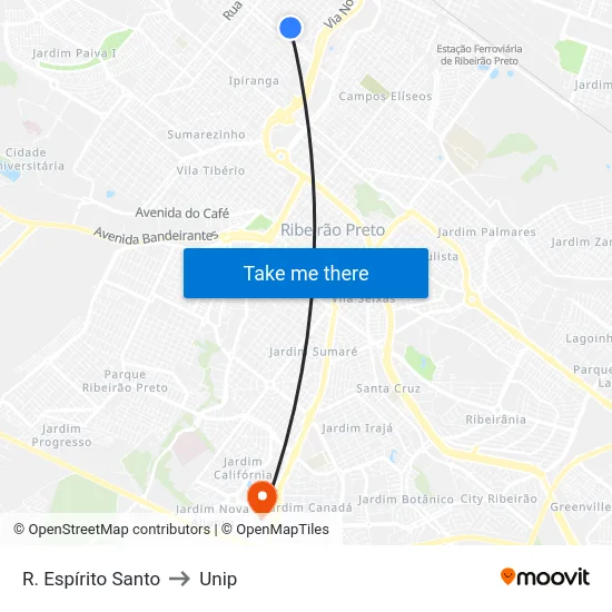 R. Espírito Santo to Unip map