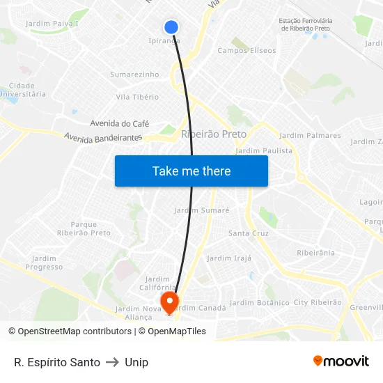 R. Espírito Santo to Unip map