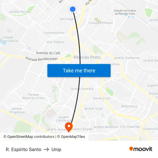 R. Espírito Santo to Unip map