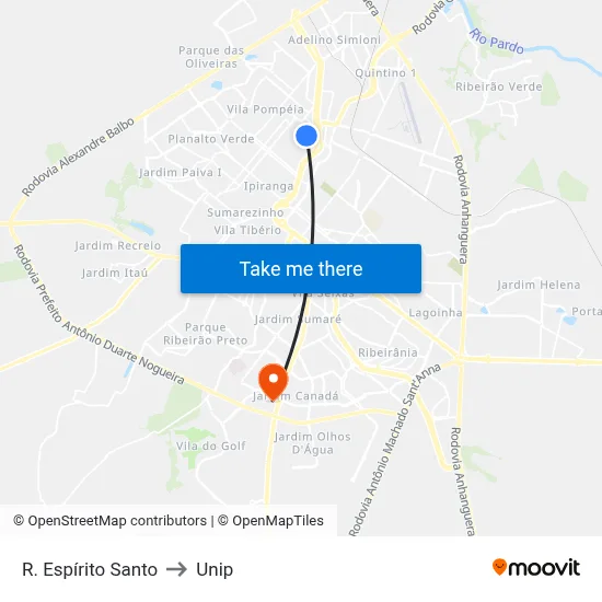 R. Espírito Santo to Unip map