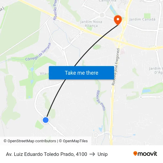 Av. Luiz Eduardo Toledo Prado, 4100 to Unip map