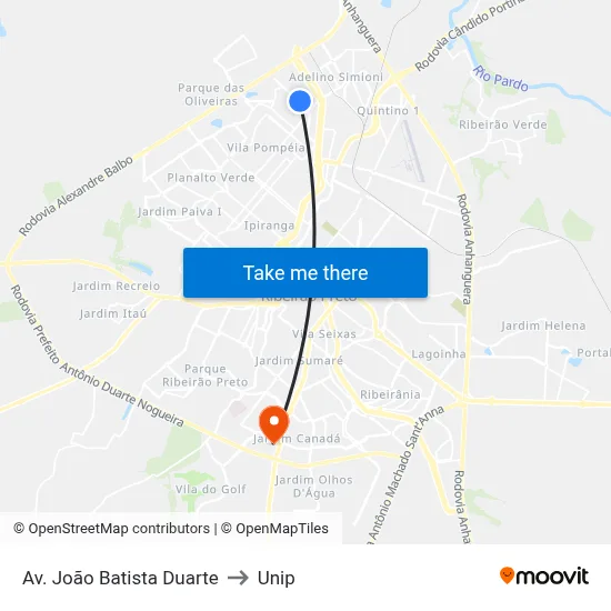 Av. João Batista Duarte to Unip map