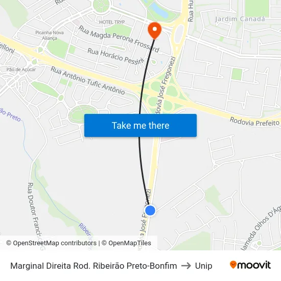 Marginal Direita Rod. Ribeirão Preto-Bonfim to Unip map