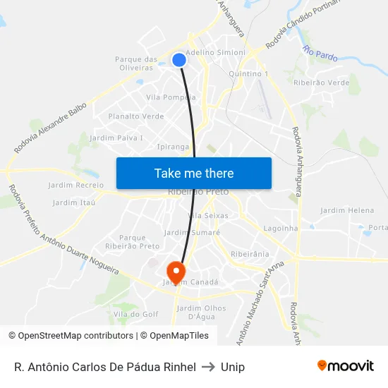 R. Antônio Carlos De Pádua Rinhel to Unip map