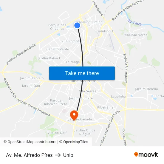 Av. Me. Alfredo Píres to Unip map
