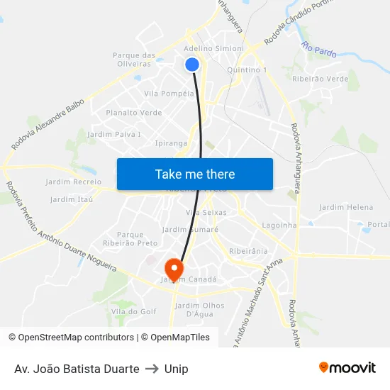 Av. João Batista Duarte to Unip map