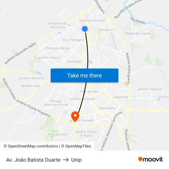Av. João Batista Duarte to Unip map