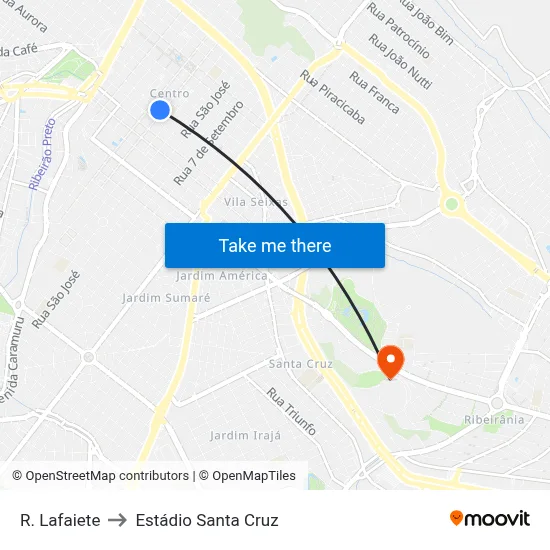 R. Lafaiete to Estádio Santa Cruz map