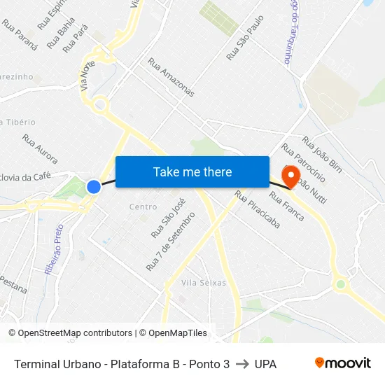 Terminal Urbano - Plataforma B - Ponto 3 to UPA map