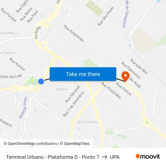 Terminal Urbano - Plataforma D - Ponto 7 to UPA map