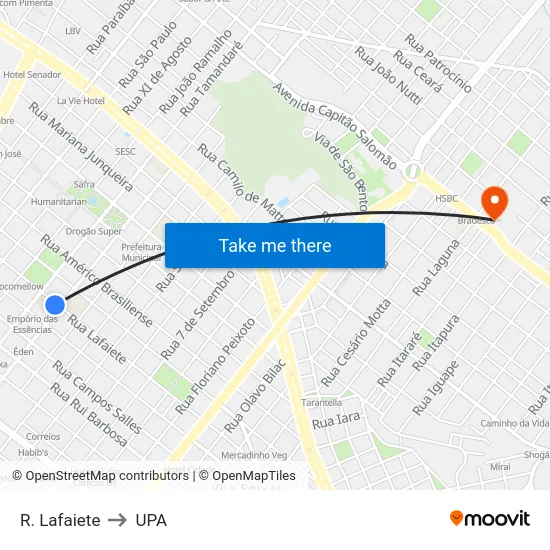 R. Lafaiete to UPA map