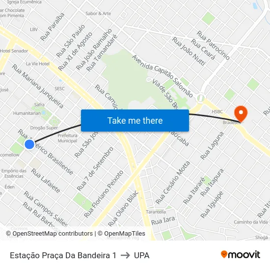 Estação Praça Da Bandeira 1 to UPA map