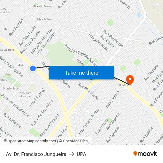 Av. Dr. Francisco Junqueira to UPA map