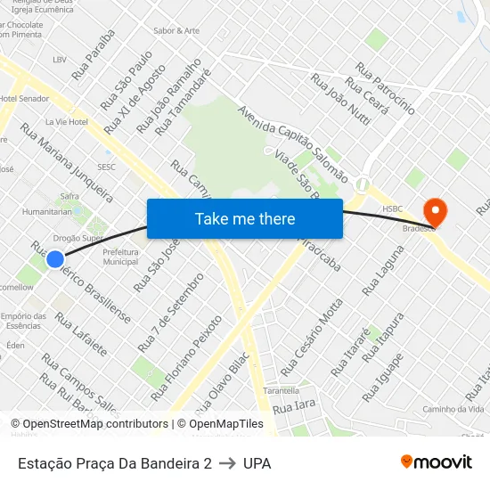 Estação Praça Da Bandeira 2 to UPA map