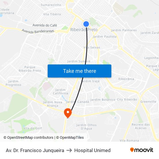 Av. Dr. Francisco Junqueira to Hospital Unimed map