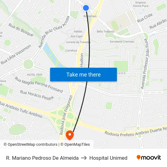 R. Mariano Pedroso De Almeida to Hospital Unimed map