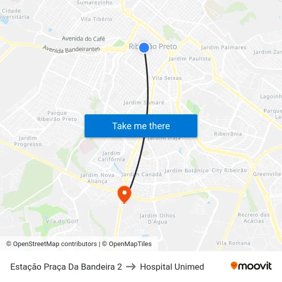 Estação Praça Da Bandeira 2 to Hospital Unimed map