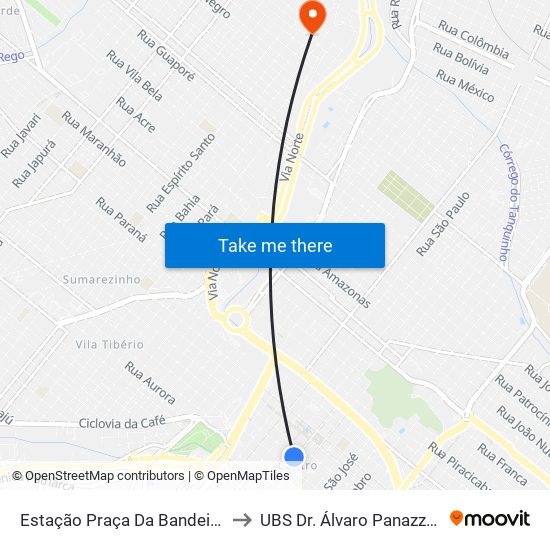 Estação Praça Da Bandeira 2 to UBS Dr. Álvaro Panazzollo map