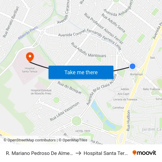 R. Mariano Pedroso De Almeida to Hospital Santa Tereza map