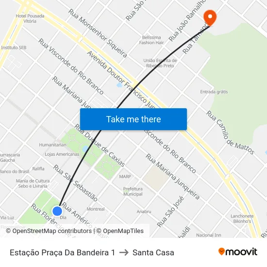 Estação Praça Da Bandeira 1 to Santa Casa map