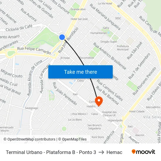 Terminal Urbano - Plataforma B - Ponto 3 to Hemac map