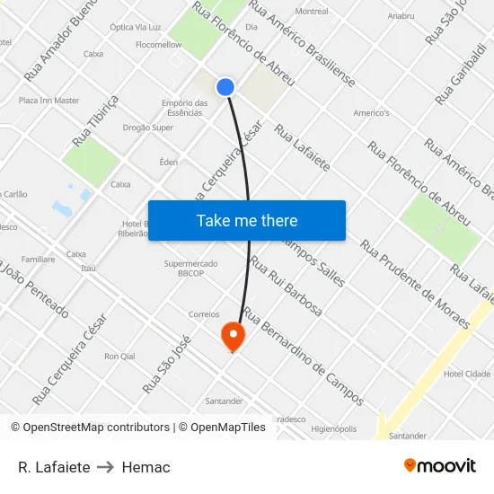 R. Lafaiete to Hemac map