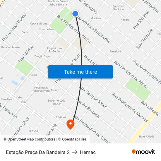 Estação Praça Da Bandeira 2 to Hemac map
