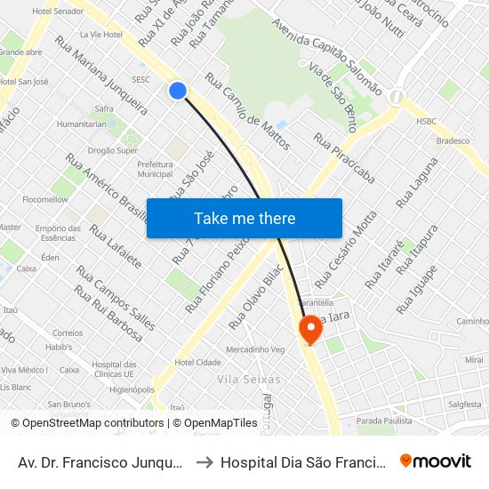 Av. Dr. Francisco Junqueira to Hospital Dia São Francisco map