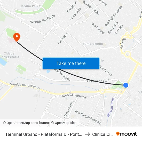 Terminal Urbano - Plataforma D - Ponto 7 to Clinica Civil map