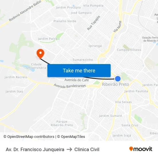 Av. Dr. Francisco Junqueira to Clinica Civil map