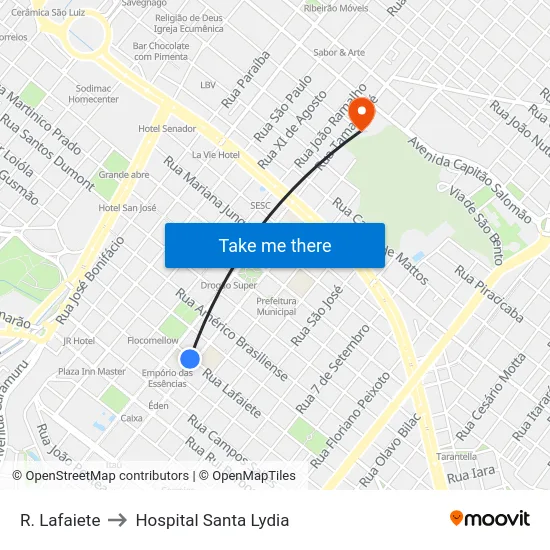 R. Lafaiete to Hospital Santa Lydia map