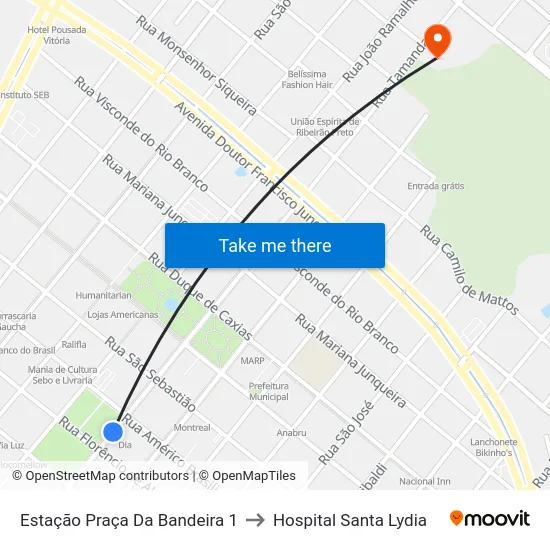 Estação Praça Da Bandeira 1 to Hospital Santa Lydia map
