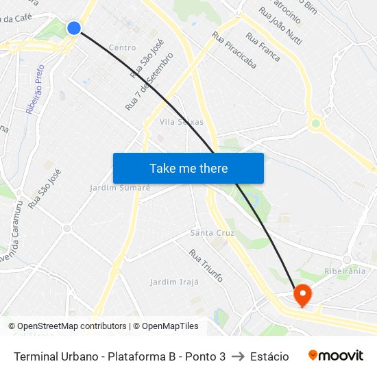 Terminal Urbano - Plataforma B - Ponto 3 to Estácio map