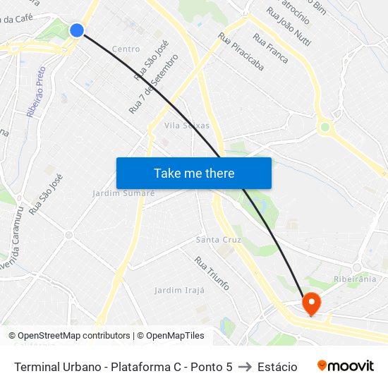 Terminal Urbano - Plataforma C - Ponto 5 to Estácio map